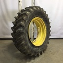 18.4/-34 Firestone Super All Traction 23 R-1 on John Deere Yellow 8-Hole Rim with Clamp/U-Clamp (groups of 2 bolts) 99%