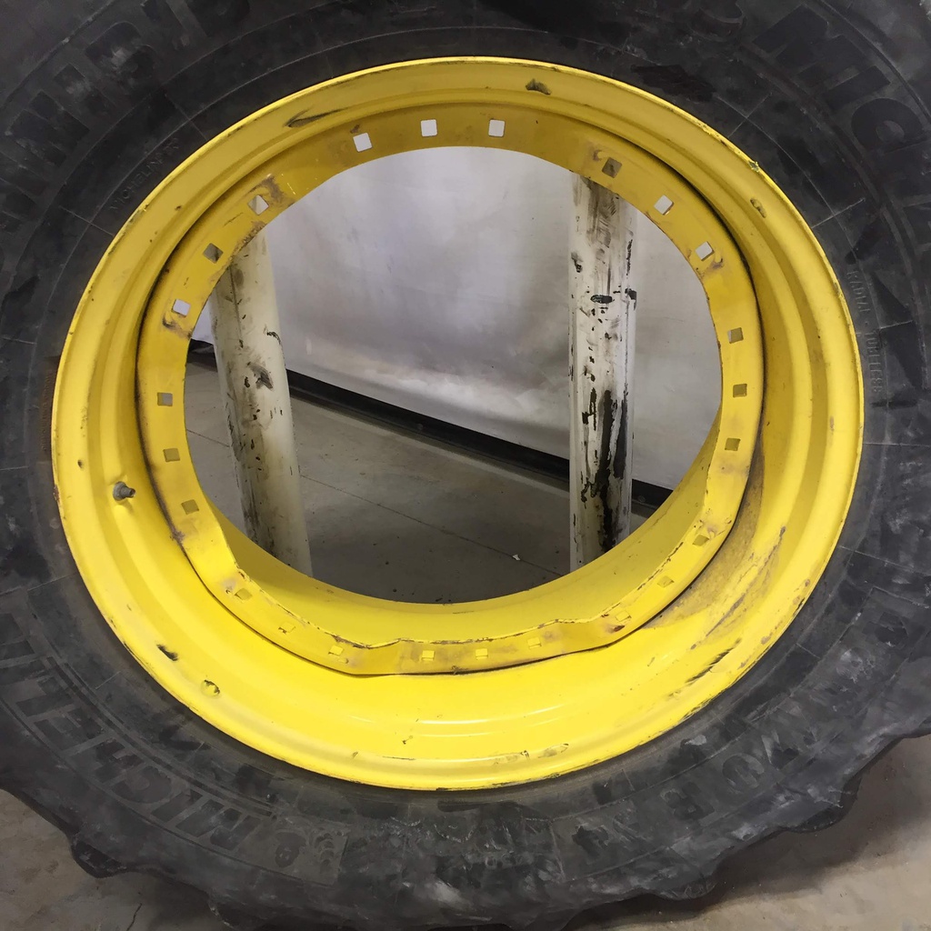 480/70R34 Michelin OmniBib R-1W on John Deere Yellow 8-Hole Waffle Wheel (Groups of 2 bolts) 30%