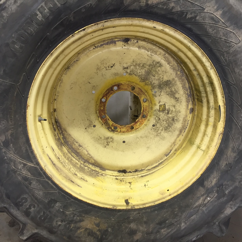 650/65R38 Continental AC65 Contract R-1W on John Deere Yellow 8-Hole Formed Plate W/Weight Holes 65%