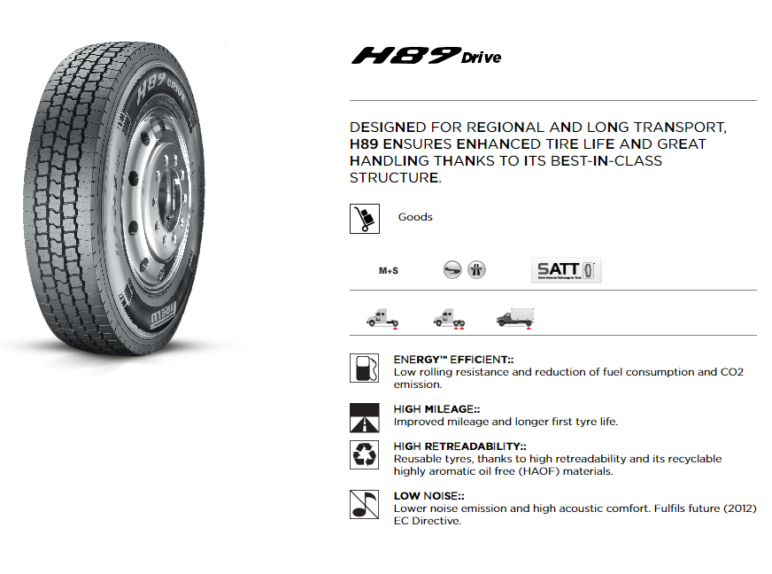 11/R24.5 Pirelli H89D Premium C/S Drive Commercial, H (16 Ply)