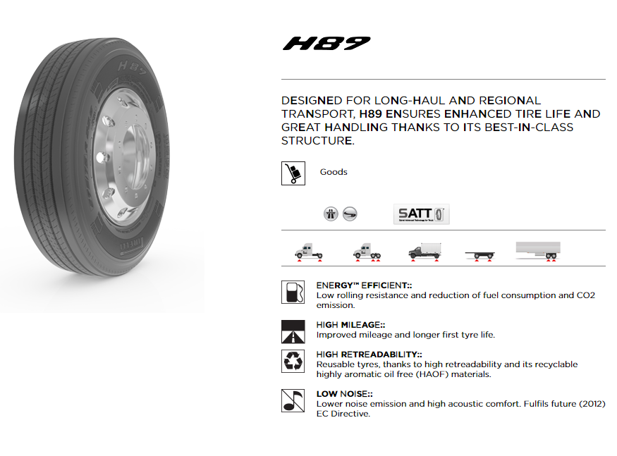 295/75R22.5 Pirelli H89S Premium Steer Commercial, G (14 Ply)