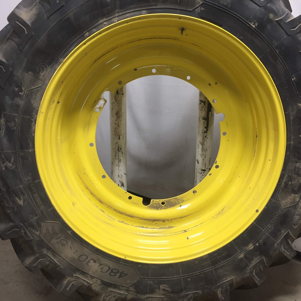 480/80R50 Michelin AgriBib 2 R-1W on John Deere Yellow 12-Hole Stub Disc 99%