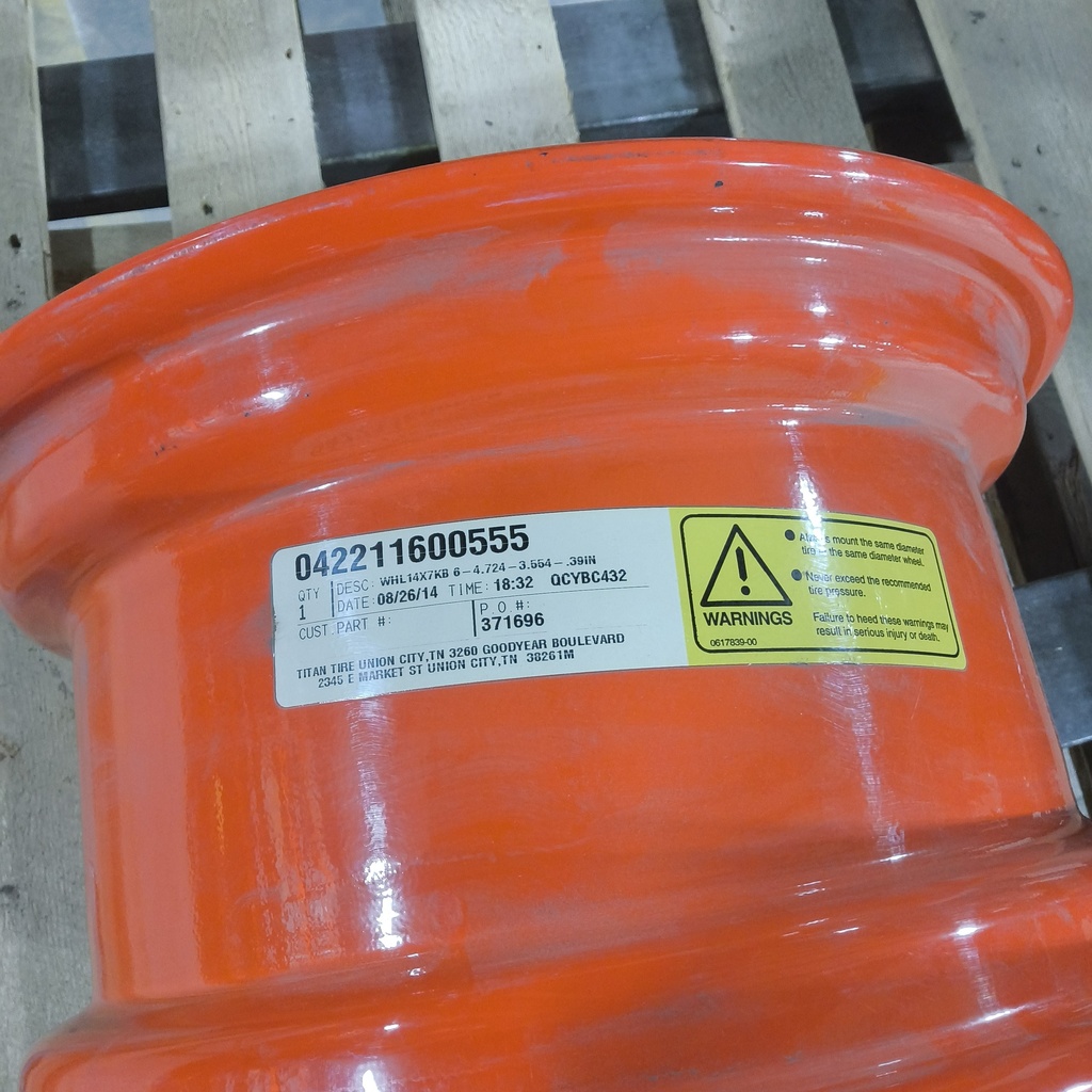 7"W x 14"D, Kubota Orange 6-Hole Implement , 0.31" Offset