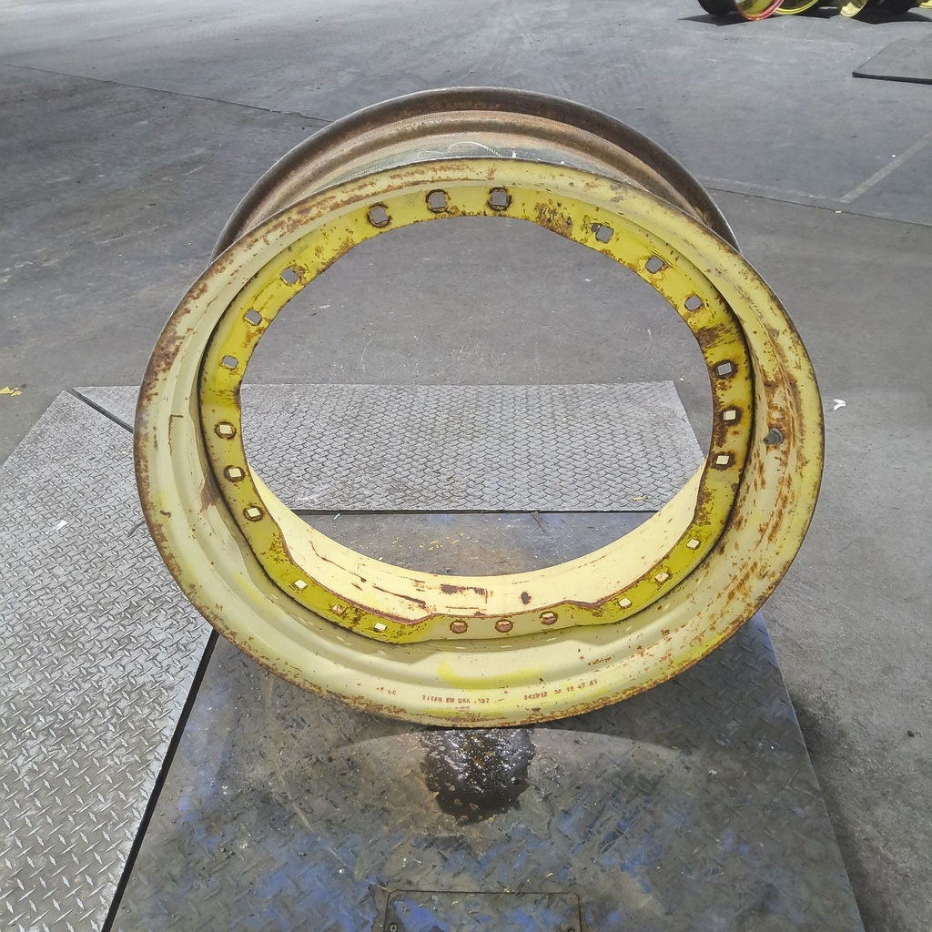 13"W x 34"D, John Deere Yellow 12-Hole Waffle Wheel (Groups of 3 bolts)