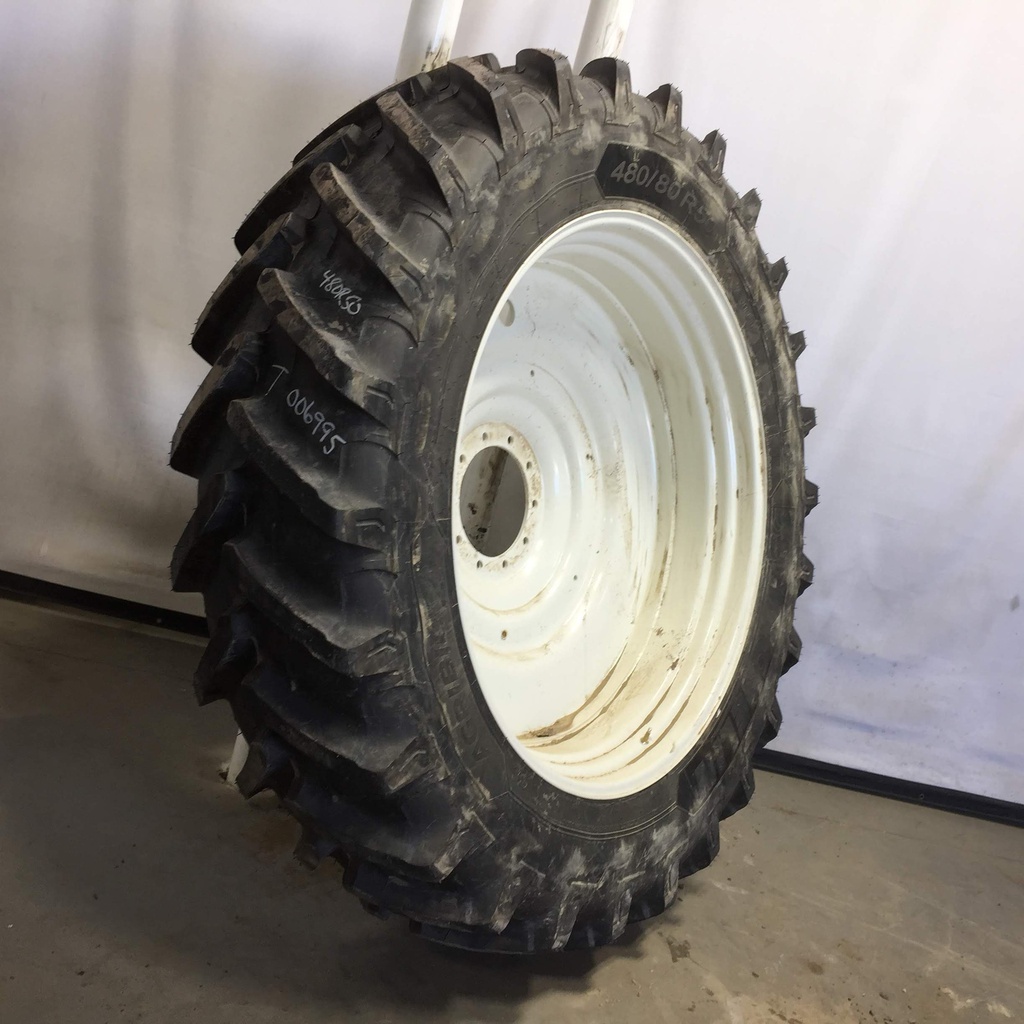 480/80R50 Michelin AgriBib 2 R-1W on Case IH Silver Mist 10-Hole Formed Plate W/Weight Holes 99%