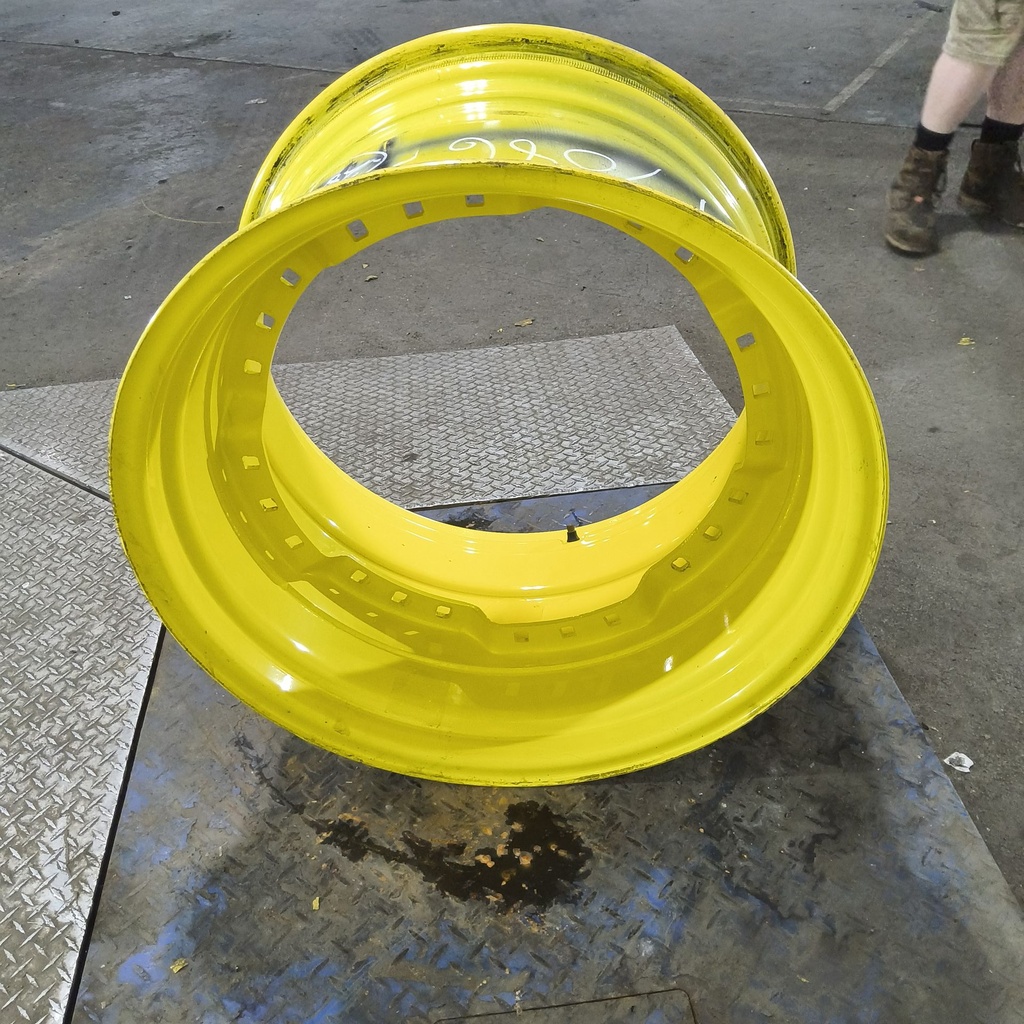 18"W x 28"D, John Deere Yellow 12-Hole Waffle Wheel (Groups of 3 bolts) , 9.38" Offset