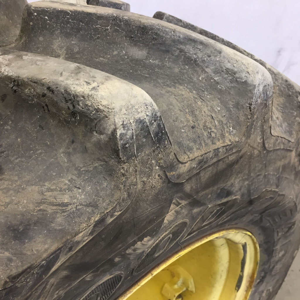 440/65R24 Goodyear Farm DT818 Optitrac R-1W on John Deere Yellow 6-Hole Rim with Clamp/Loop Style 75%
