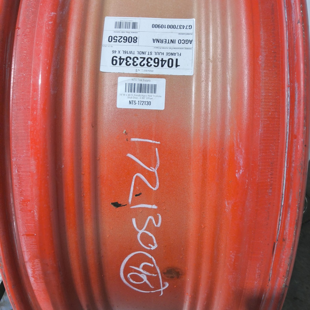 16"W x 46"D, Fendt/Agco Red 16-Hole Stub Disc , 0.88" Offset