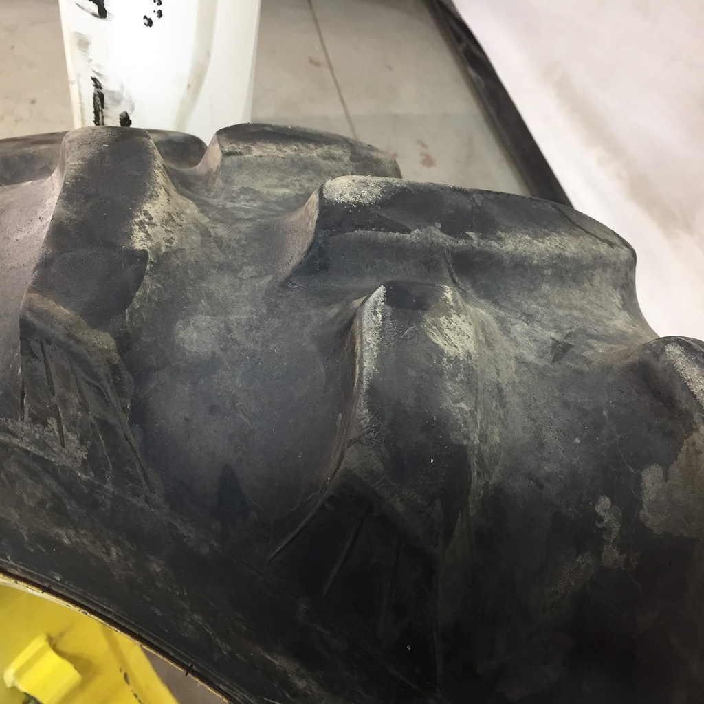 9.5/-24 Titan Farm Hi Traction Lug R-1 on John Deere Yellow 8-Hole Rim with Clamp/Loop Style (groups of 2 bolts) 60%