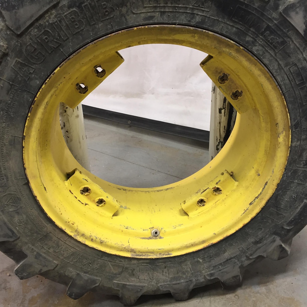 13.6/R24 Michelin AgriBib R-1W on John Deere Yellow 8-Hole Rim with Clamp/U-Clamp (groups of 2 bolts) 60%