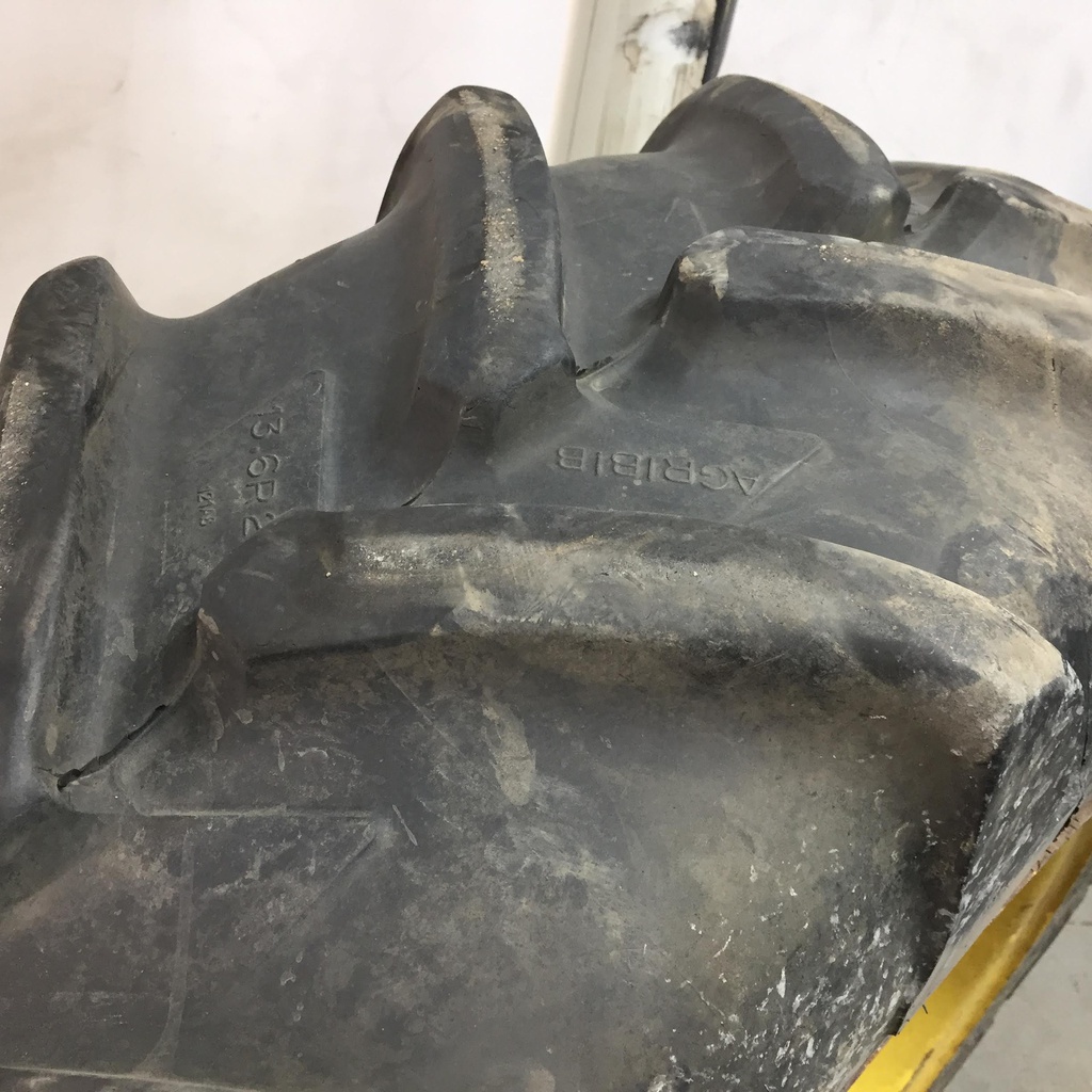 13.6/R24 Michelin AgriBib R-1W on John Deere Yellow 8-Hole Rim with Clamp/U-Clamp (groups of 2 bolts) 60%