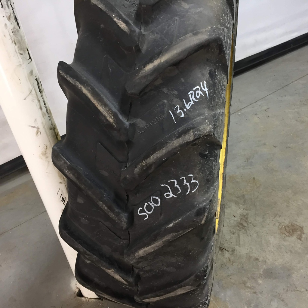 13.6/R24 Michelin AgriBib R-1W on John Deere Yellow 8-Hole Rim with Clamp/U-Clamp (groups of 2 bolts) 60%