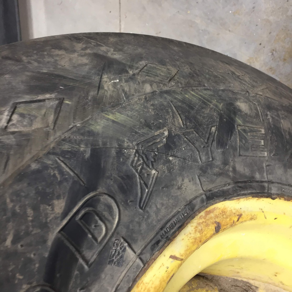 11.00/-16 Goodyear Farm Dyna Rib SL F-2M on John Deere Yellow 8-Hole Implement 55%