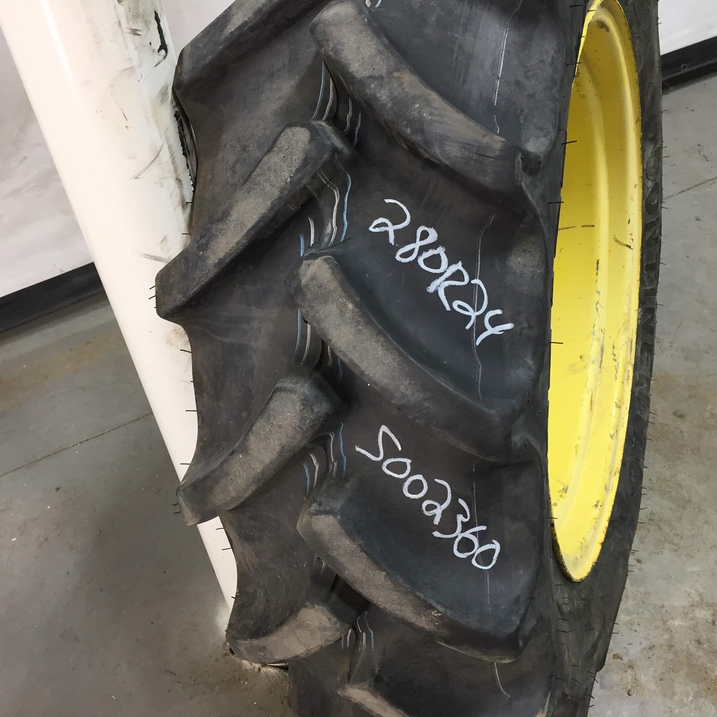 280/85R24 Continental AC85 Contract R-1W on John Deere Yellow 8-Hole Rim with Clamp/U-Clamp (groups of 2 bolts) 85%