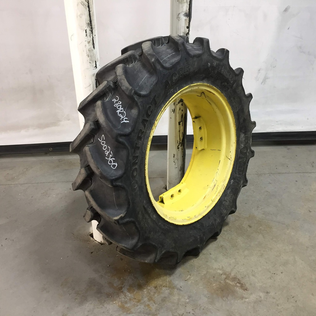 280/85R24 Continental AC85 Contract R-1W on John Deere Yellow 8-Hole Rim with Clamp/U-Clamp (groups of 2 bolts) 85%
