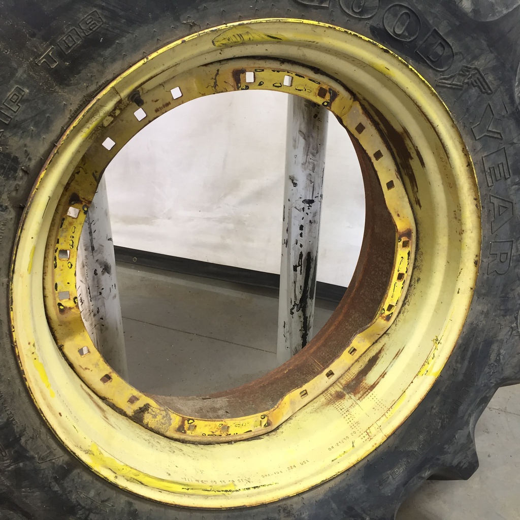 480/70R34 Goodyear Farm Special Sure Grip Radial TD8 R-2 on John Deere Yellow 12-Hole Waffle Wheel (Groups of 3 bolts) 90%