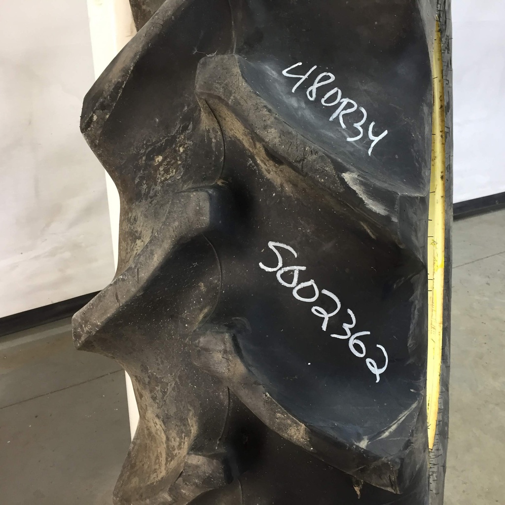 480/70R34 Goodyear Farm Special Sure Grip Radial TD8 R-2 on John Deere Yellow 12-Hole Waffle Wheel (Groups of 3 bolts) 90%