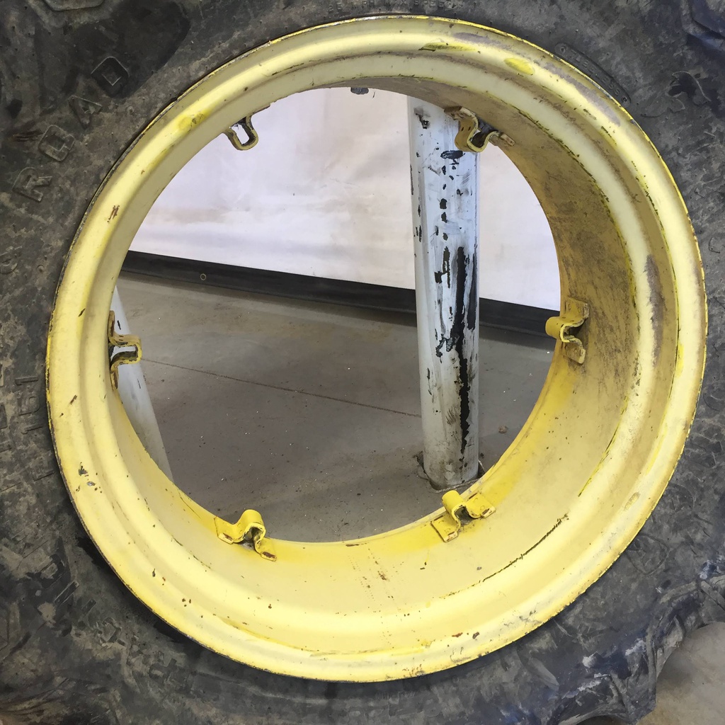 14.9/-28 Firestone Traction Field & Road R-1 on John Deere Yellow 6-Hole Rim with Clamp/Loop Style 75%