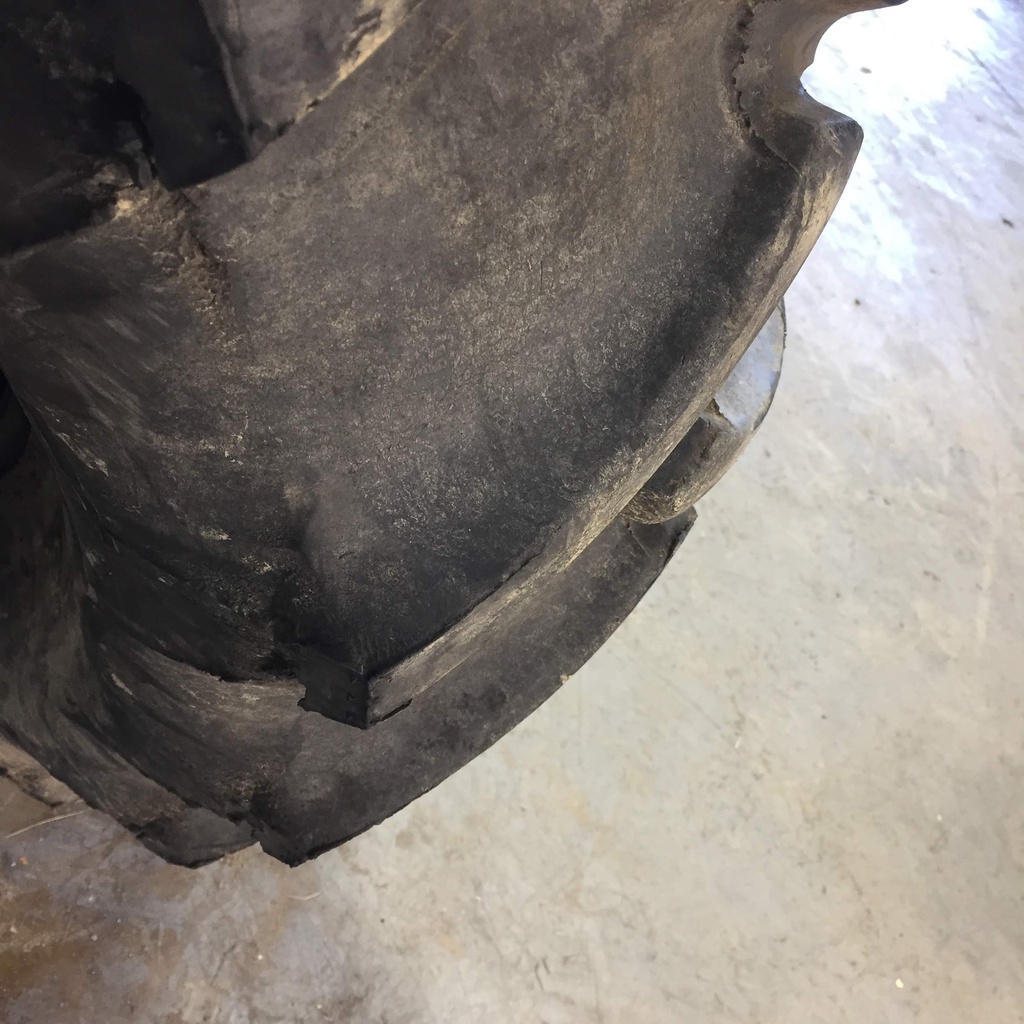 14.9/-28 Firestone Traction Field & Road R-1 on John Deere Yellow 6-Hole Rim with Clamp/Loop Style 75%