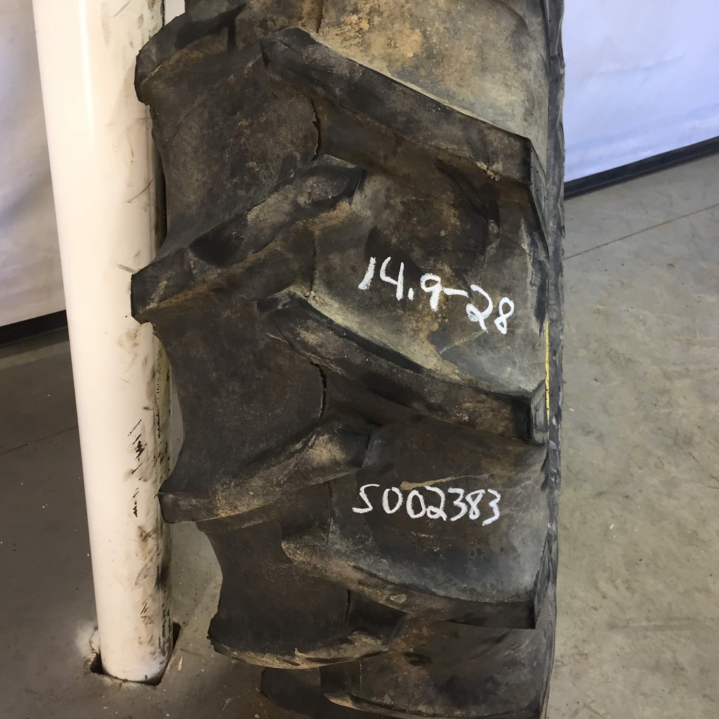 14.9/-28 Firestone Traction Field & Road R-1 on John Deere Yellow 6-Hole Rim with Clamp/Loop Style 75%