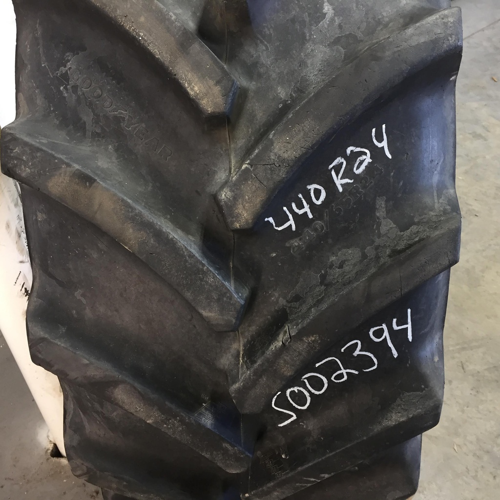 440/65R24 Goodyear Farm DT818 Optitrac R-1W on John Deere Yellow 6-Hole Rim with Clamp/Loop Style 75%
