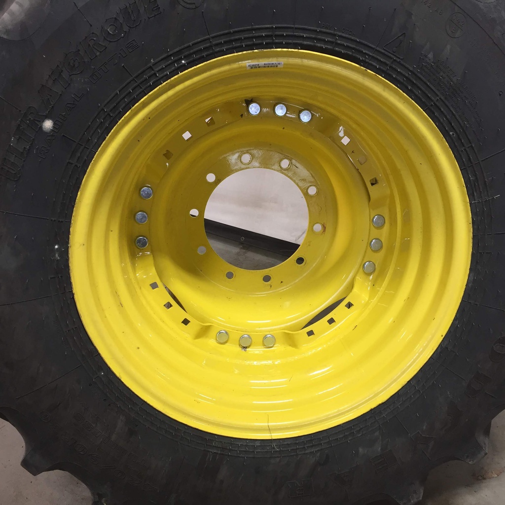 420/90R30 Goodyear Farm UltraTorque Radial R-1 on John Deere Yellow 10-Hole Waffle Wheel (Groups of 3 bolts) 80%