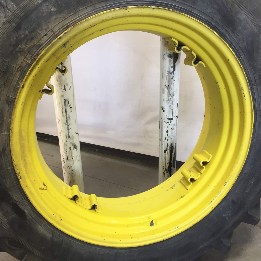 14"W x 38"D, John Deere Yellow 8-Hole Rim with Clamp/Loop Style (groups of 2 bolts)