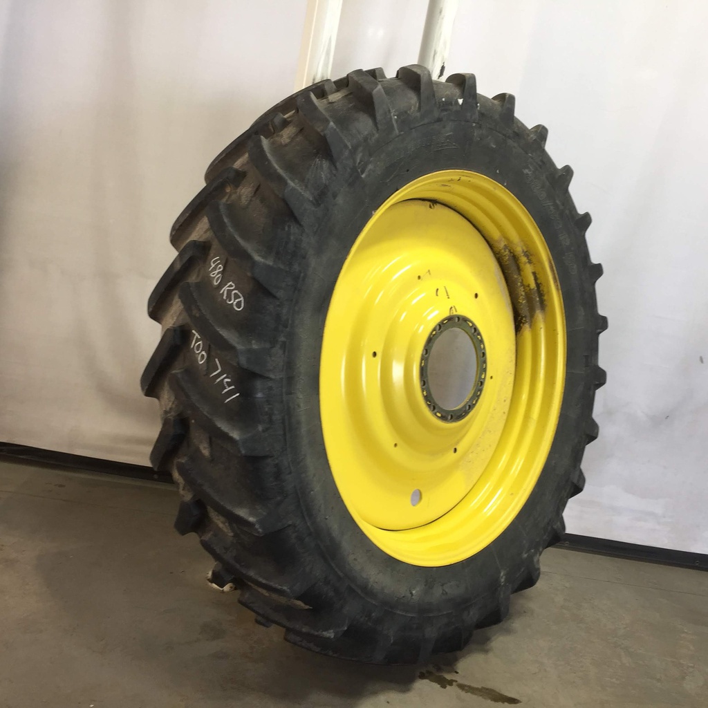 480/80R50 Michelin AgriBib R-1W on John Deere Yellow 10-Hole Formed Plate W/Weight Holes 65%