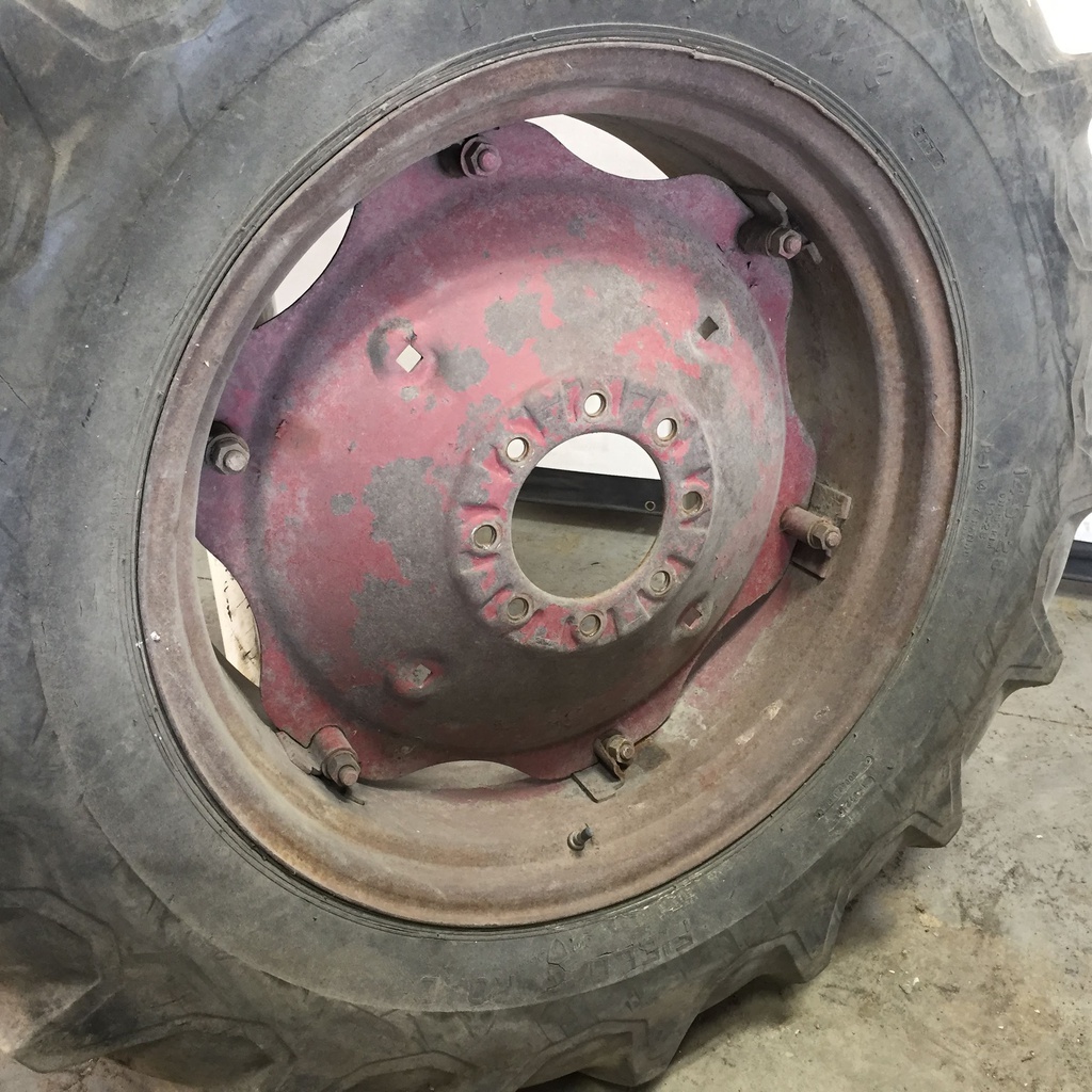 14.9/-28 Firestone Traction Field & Road R-1 on Red 8-Hole Rim with Clamp/Loop Style 45%