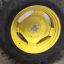 18.4/-34 Firestone Super All Traction 23 R-1 on John Deere Yellow 8-Hole Rim with Clamp/U-Clamp (groups of 2 bolts) 95%