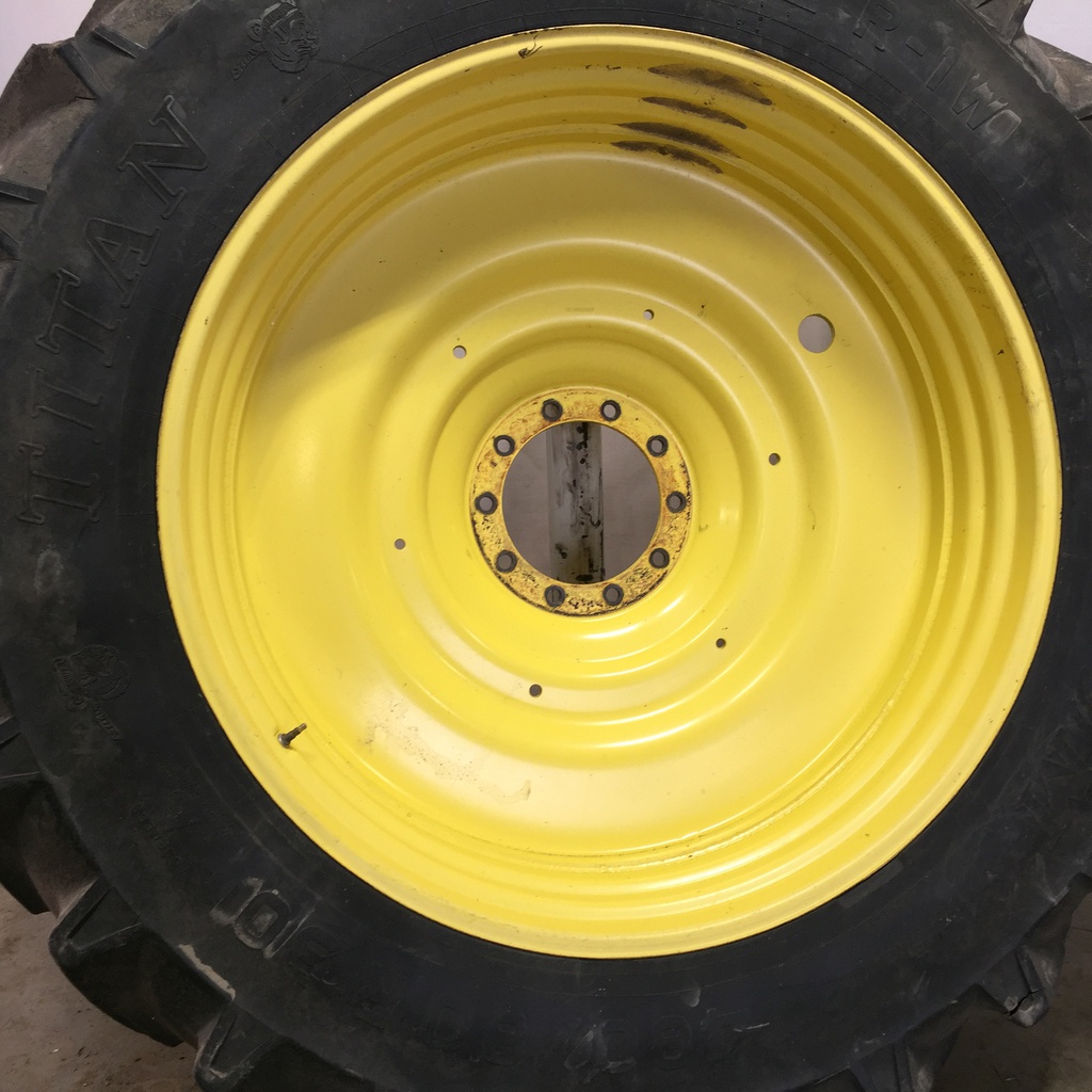 480/80R50 Titan Farm AG49M Radial R-1W on John Deere Yellow 10-Hole Formed Plate W/Weight Holes 55%