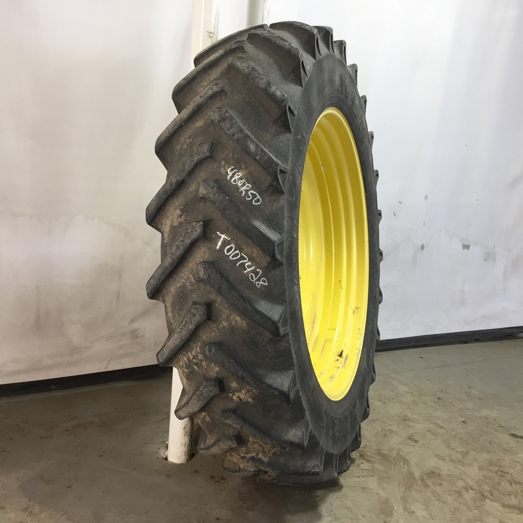 480/80R50 Titan Farm AG49M Radial R-1W on John Deere Yellow 10-Hole Formed Plate W/Weight Holes 55%
