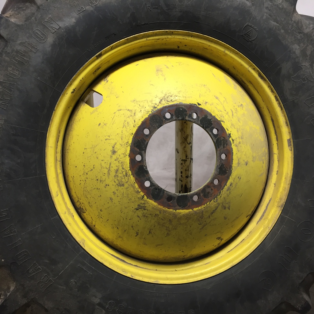 520/85R38 Firestone Radial All Traction 23 R-1 on John Deere Yellow 10-Hole Dolly Dual 80%