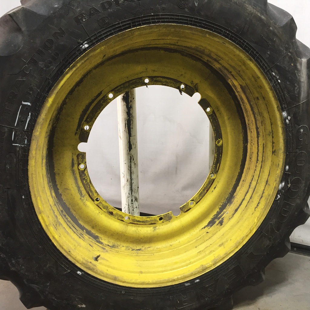 480/80R50 Goodyear Farm DT800 Super Traction R-1W on John Deere Yellow 12-Hole Stub Disc 50%