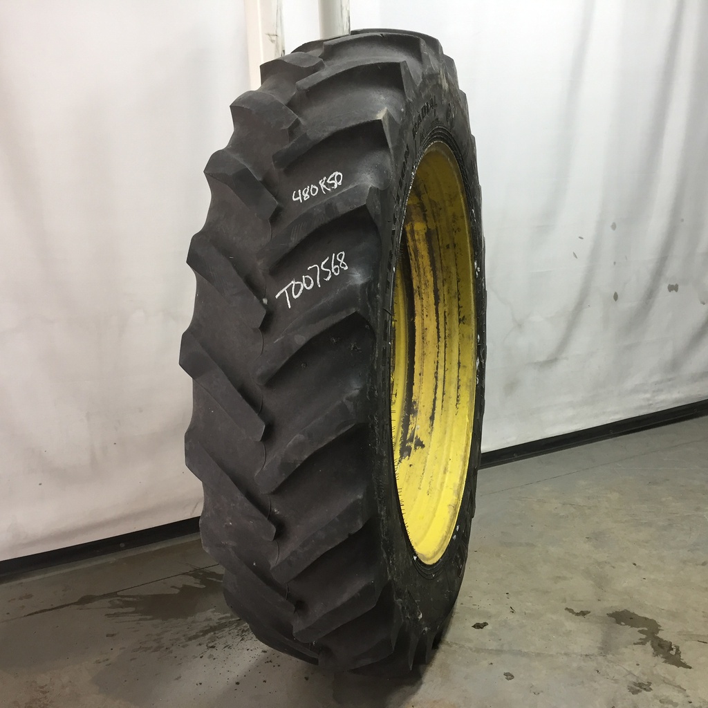 480/80R50 Goodyear Farm DT800 Super Traction R-1W on John Deere Yellow 12-Hole Stub Disc 50%