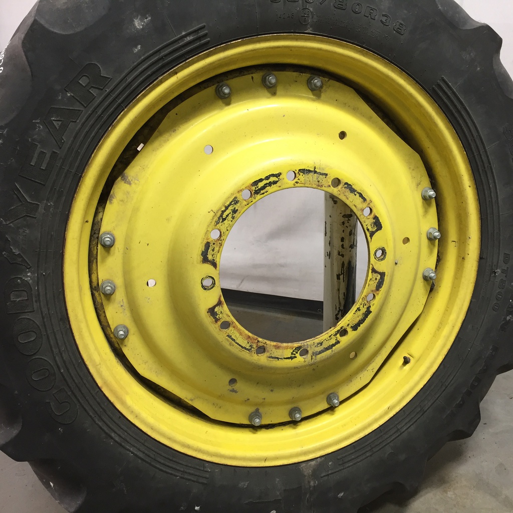 12"W x 38"D Waffle Wheel (Groups of 3 bolts) Rim with 12-Hole Center, John Deere Yellow