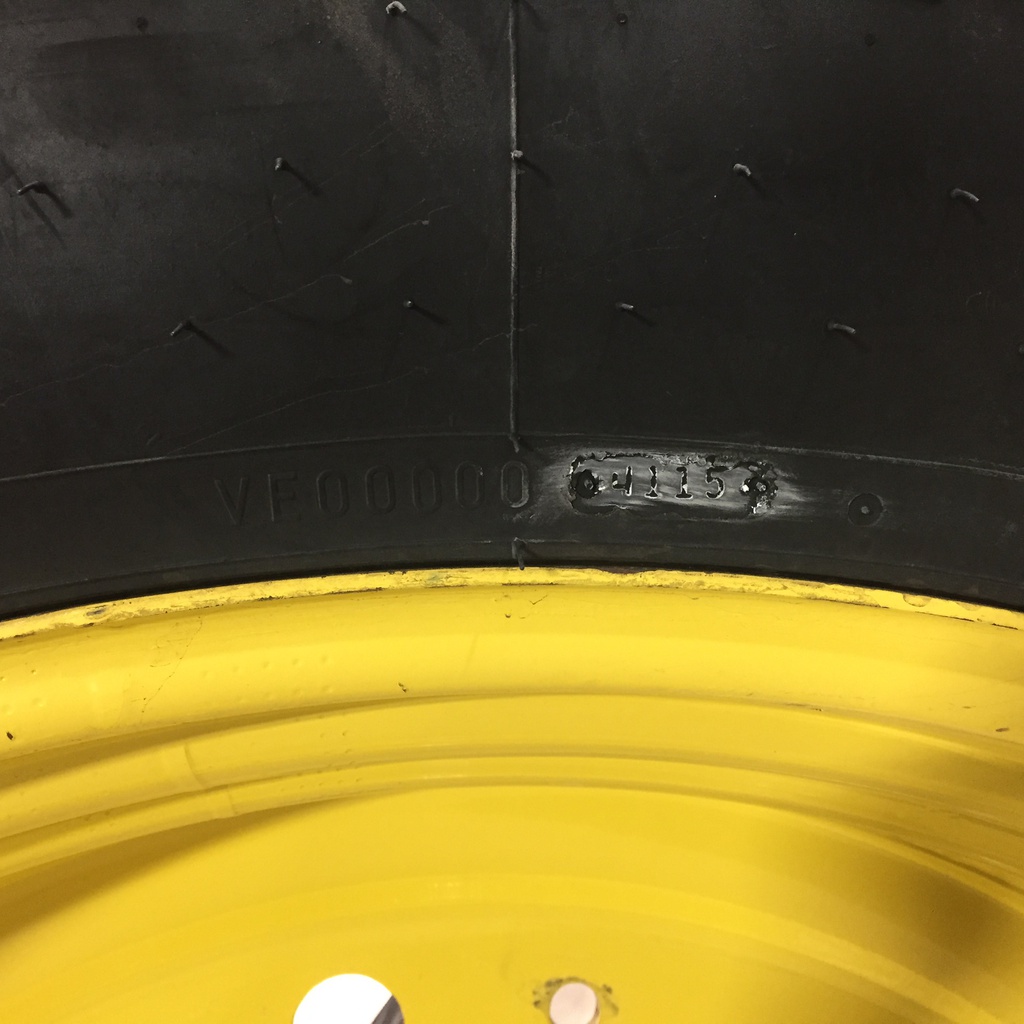 480/80R46 Firestone Radial All Traction 23 R-1 on John Deere Yellow 12-Hole Stub Disc 90%
