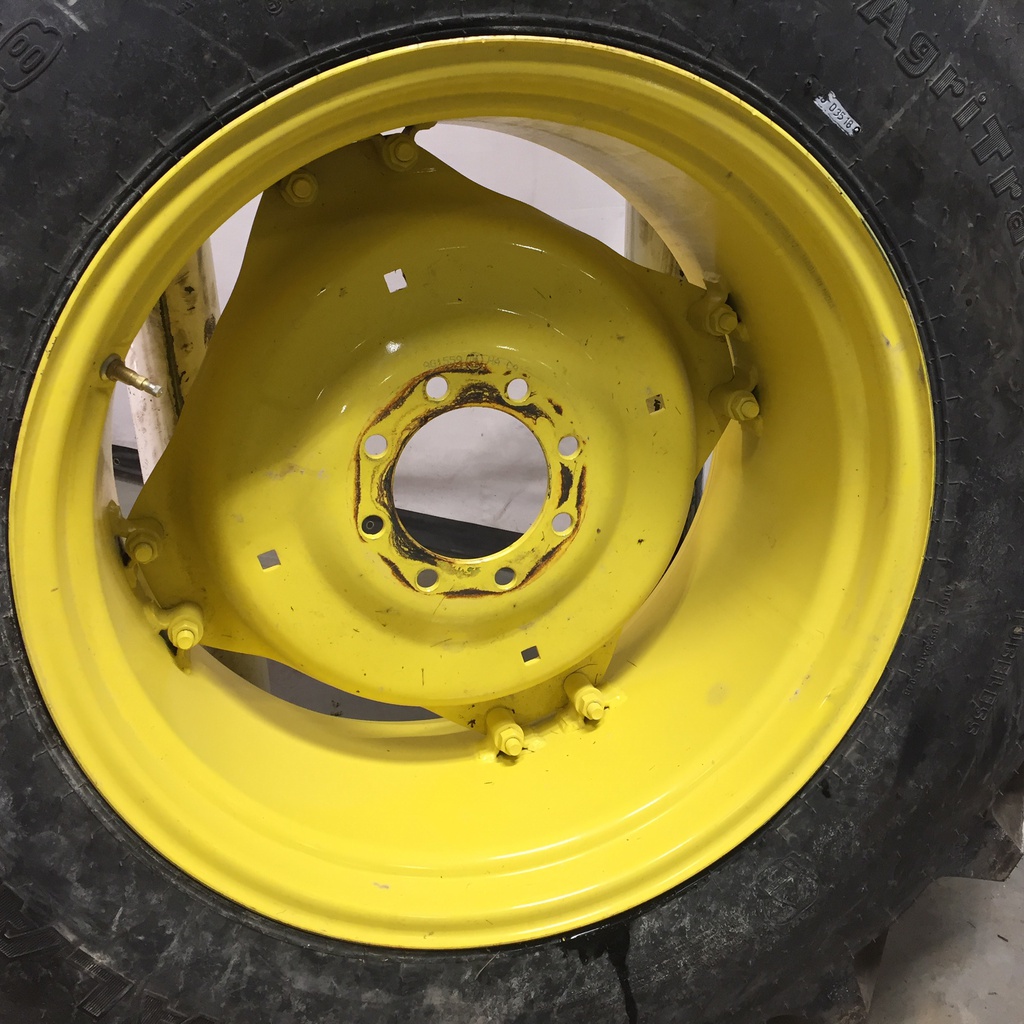 16.9/-28 Galaxy AGRI Trac II R-1 on John Deere Yellow 8-Hole Rim with Clamp/Loop Style (groups of 2 bolts) 99%