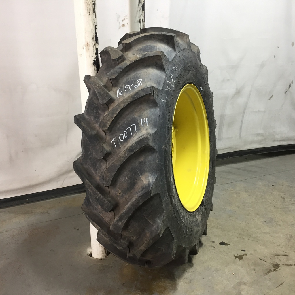 16.9/-28 Galaxy AGRI Trac II R-1 on John Deere Yellow 8-Hole Rim with Clamp/Loop Style (groups of 2 bolts) 99%