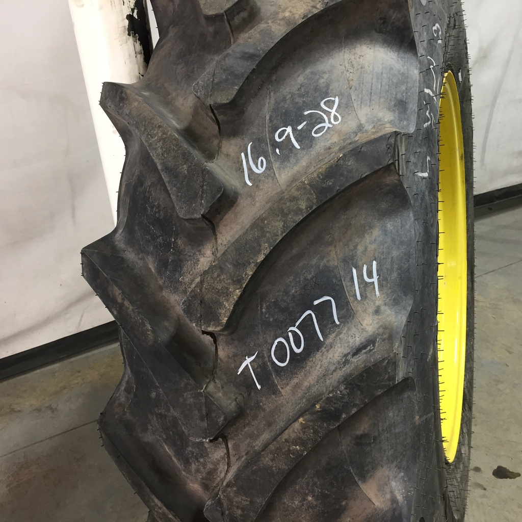 16.9/-28 Galaxy AGRI Trac II R-1 on John Deere Yellow 8-Hole Rim with Clamp/Loop Style (groups of 2 bolts) 99%