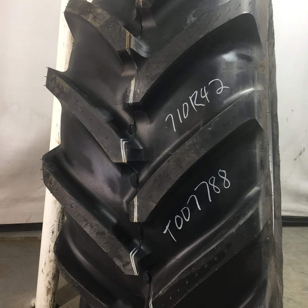 710/70R42 Michelin MachXBib R-1W on John Deere Yellow 10-Hole Formed Plate W/Weight Holes 99%