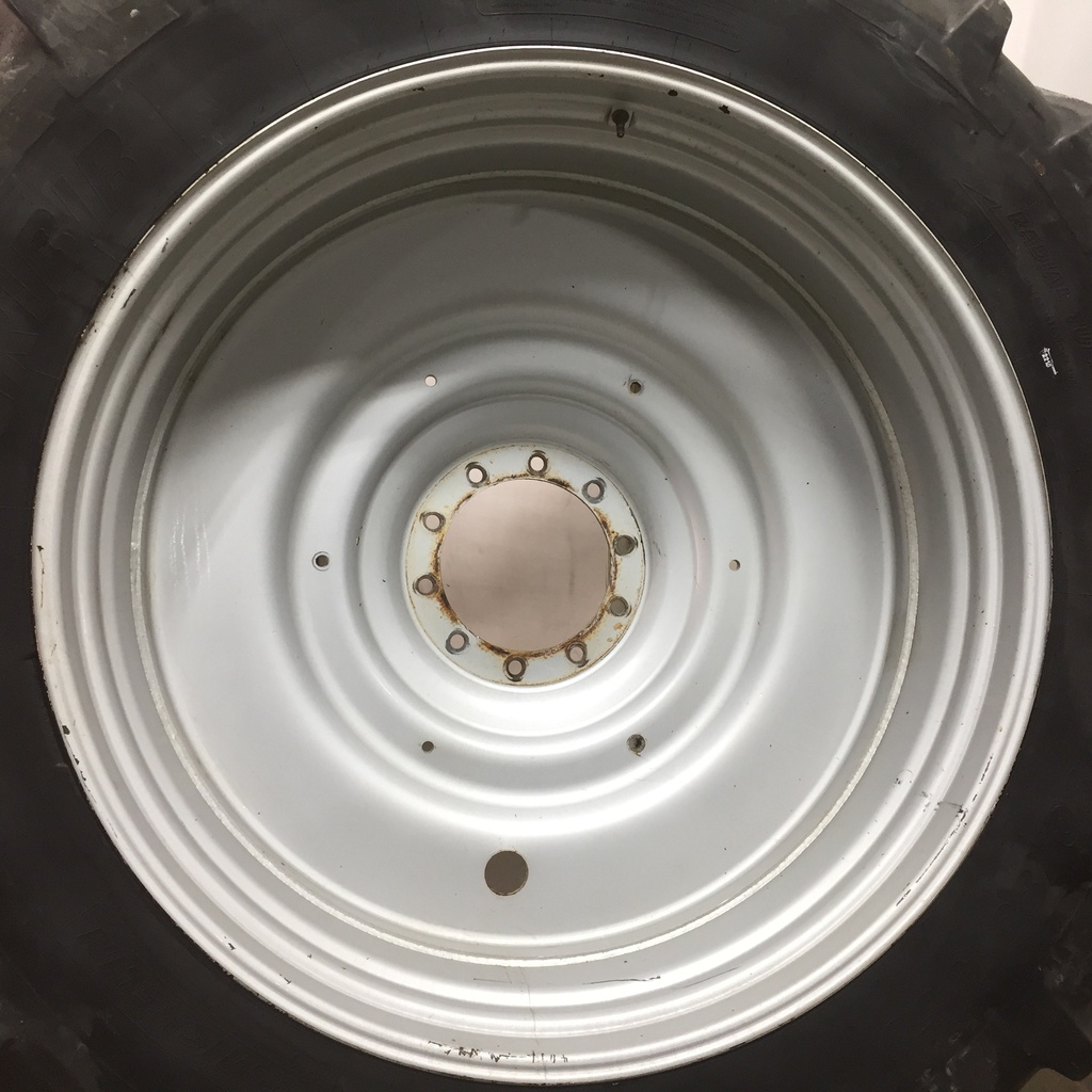 480/80R50 Michelin AgriBib R-1W on John Deere Yellow 10-Hole Formed Plate W/Weight Holes 60%