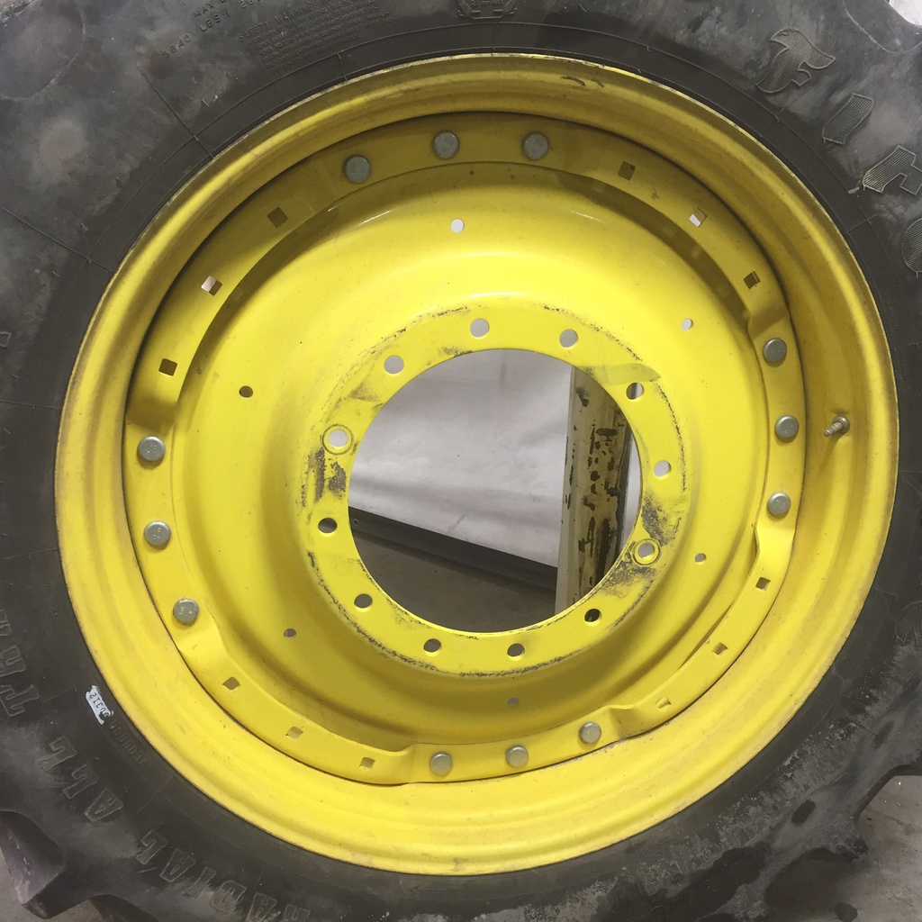 12"W x 38"D Waffle Wheel (Groups of 3 bolts) Rim with 12-Hole Center, Case IH Silver Mist/John Deere Yellow