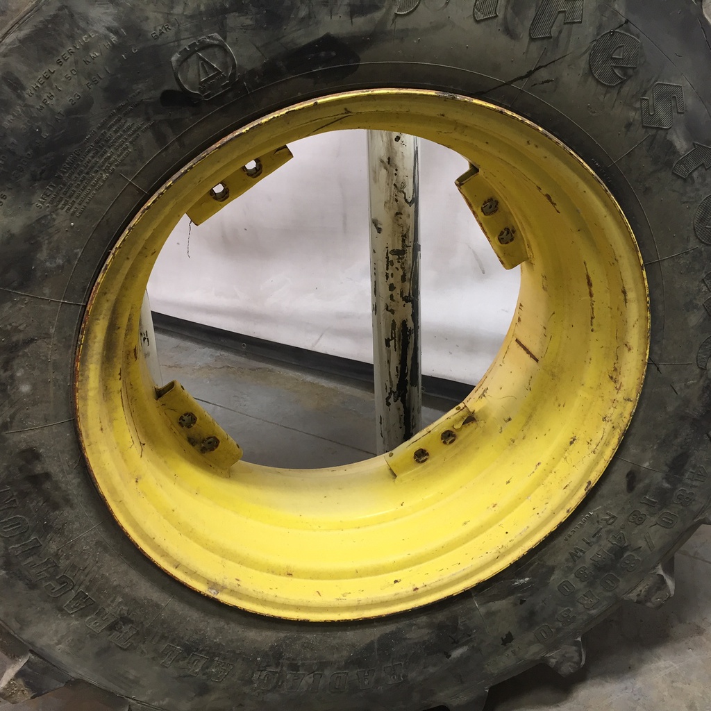480/80R30 Firestone Radial All Traction DT R-1W on John Deere Yellow 8-Hole Rim with Clamp/U-Clamp (groups of 2 bolts) 70%