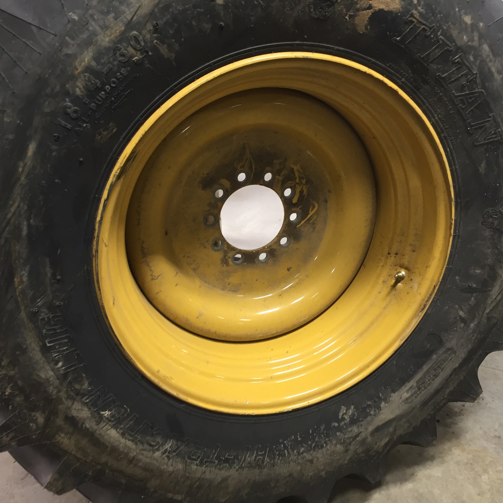 18.4/-30 Titan Farm Hi Traction Lug R-1 on Industrial Yellow  10-Hole Formed Plate 99%