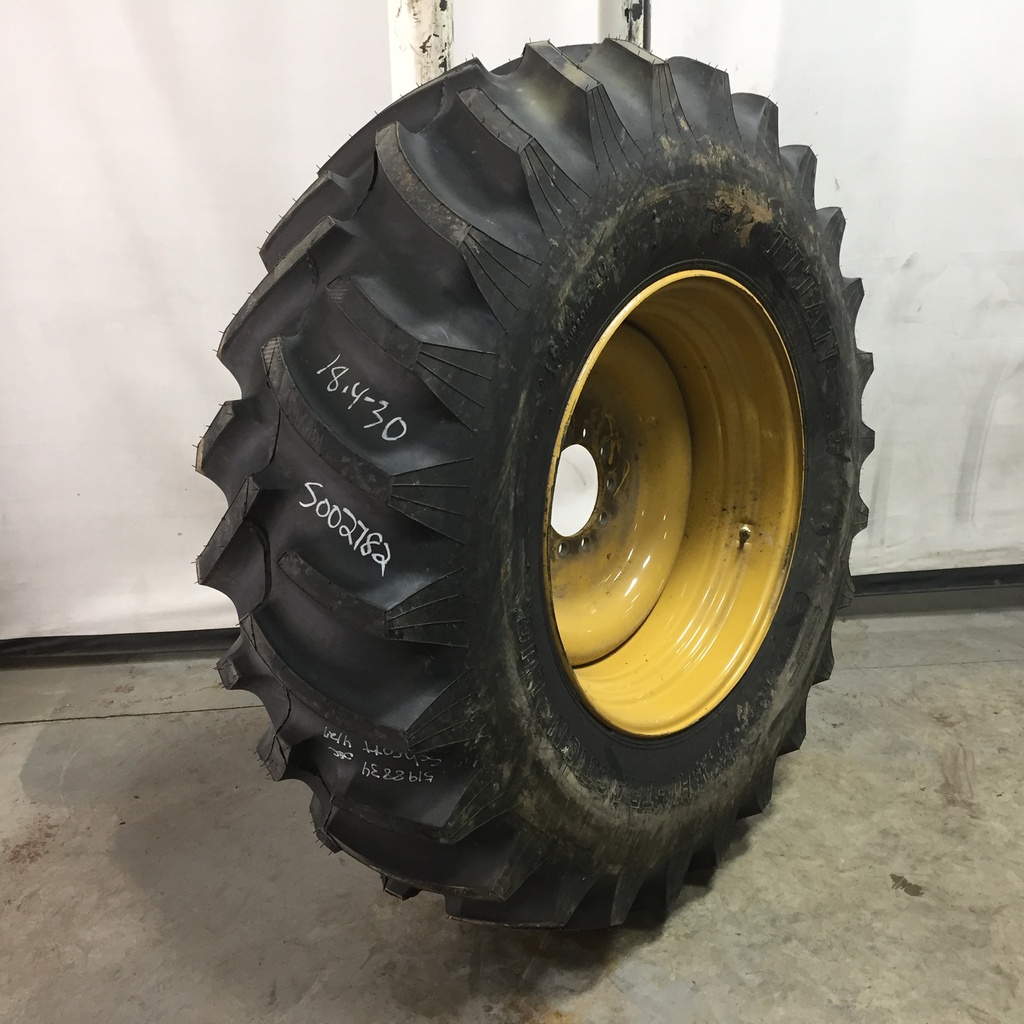 18.4/-30 Titan Farm Hi Traction Lug R-1 on Industrial Yellow  10-Hole Formed Plate 99%