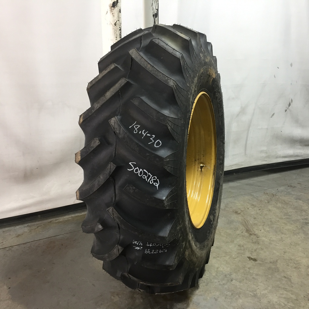 18.4/-30 Titan Farm Hi Traction Lug R-1 on Industrial Yellow  10-Hole Formed Plate 99%