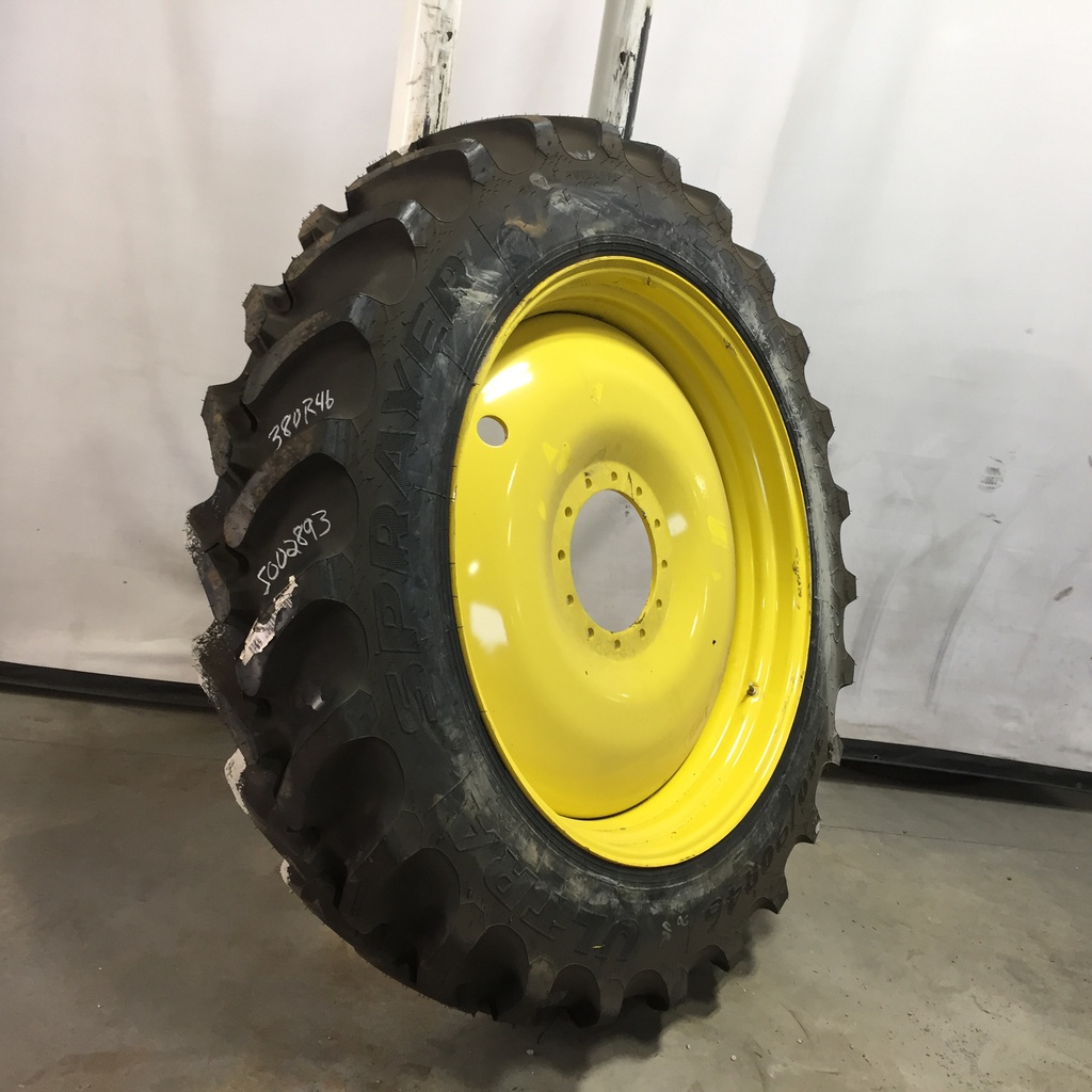 380/90R46 Goodyear Farm Ultra Sprayer R-1 on John Deere Yellow 12-Hole Bubble Disc 99%