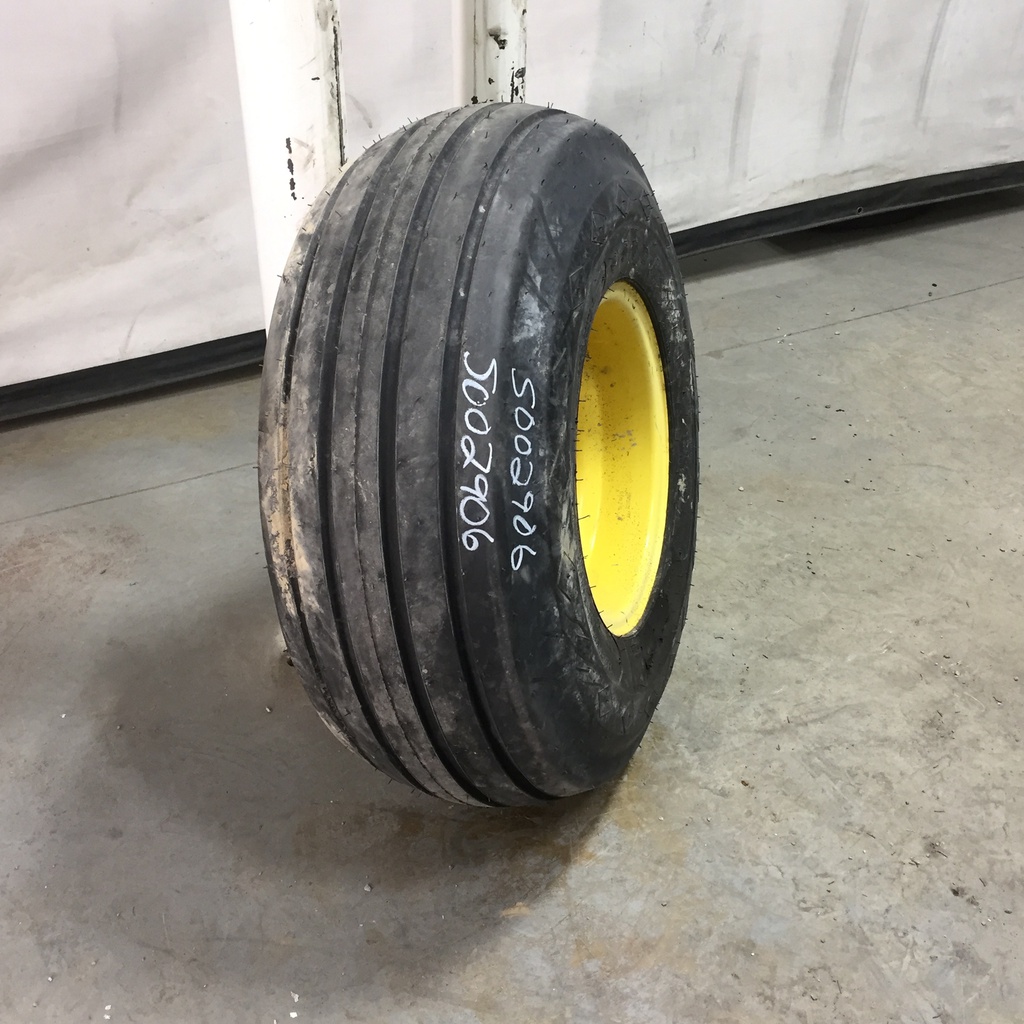 12.5/L-15 Goodyear Farm FI Highway Service II I-1 on John Deere Yellow 8-Hole Implement 99%
