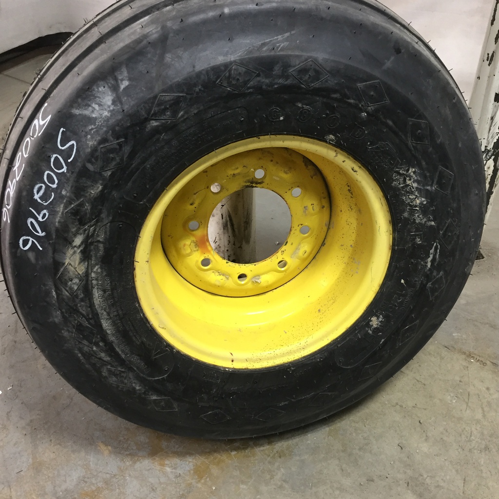 12.5/L-15 Goodyear Farm FI Highway Service II I-1 on John Deere Yellow 8-Hole Implement 99%